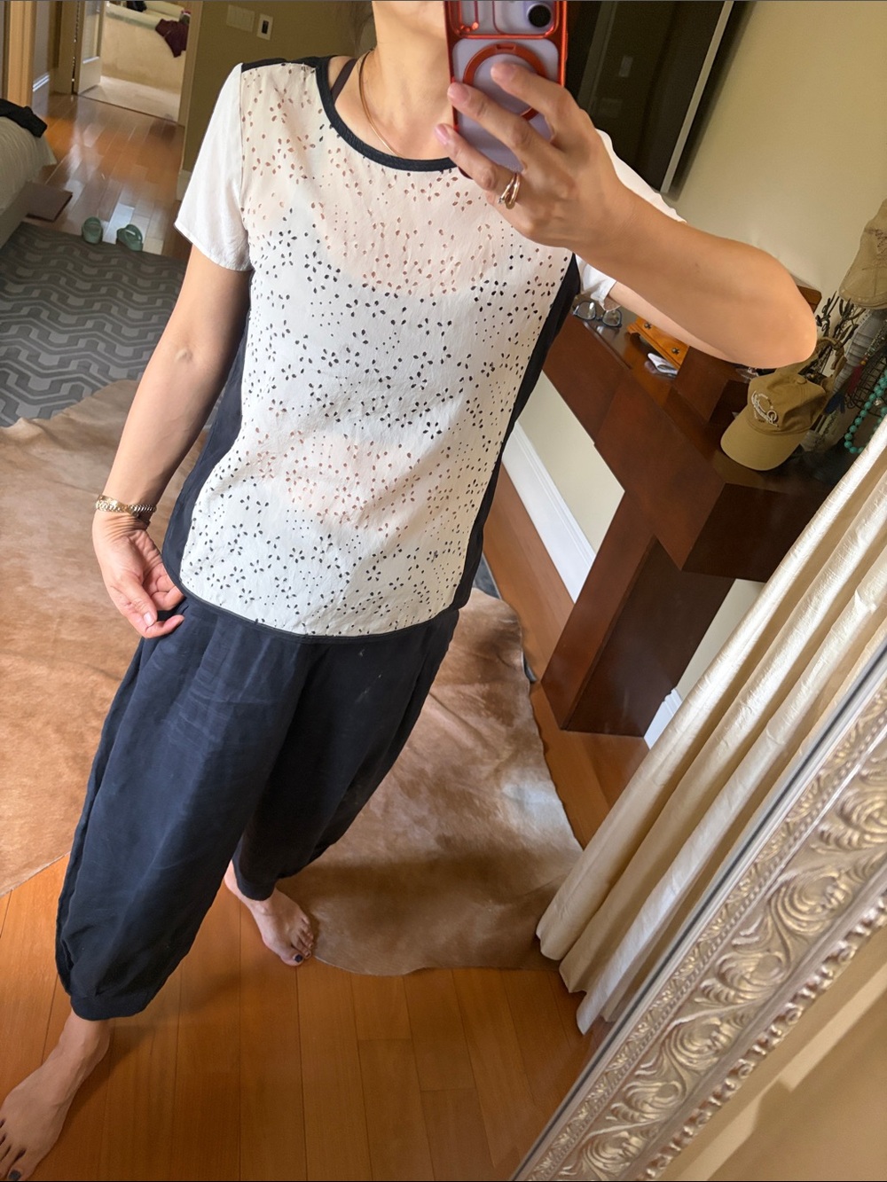 DKNY Black and white silk top